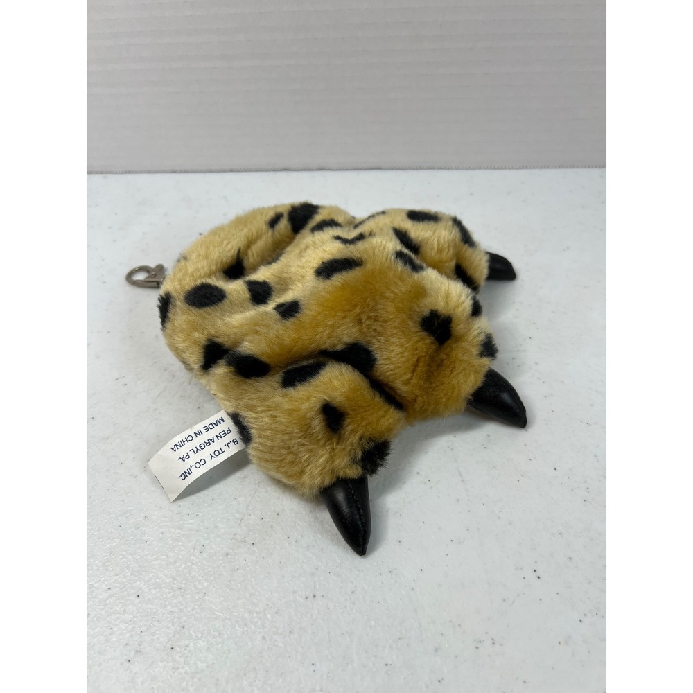 Vintage BJ Toy Co Leopard Paw Plush Coin Purse Clip On Faux Fur Animal Print